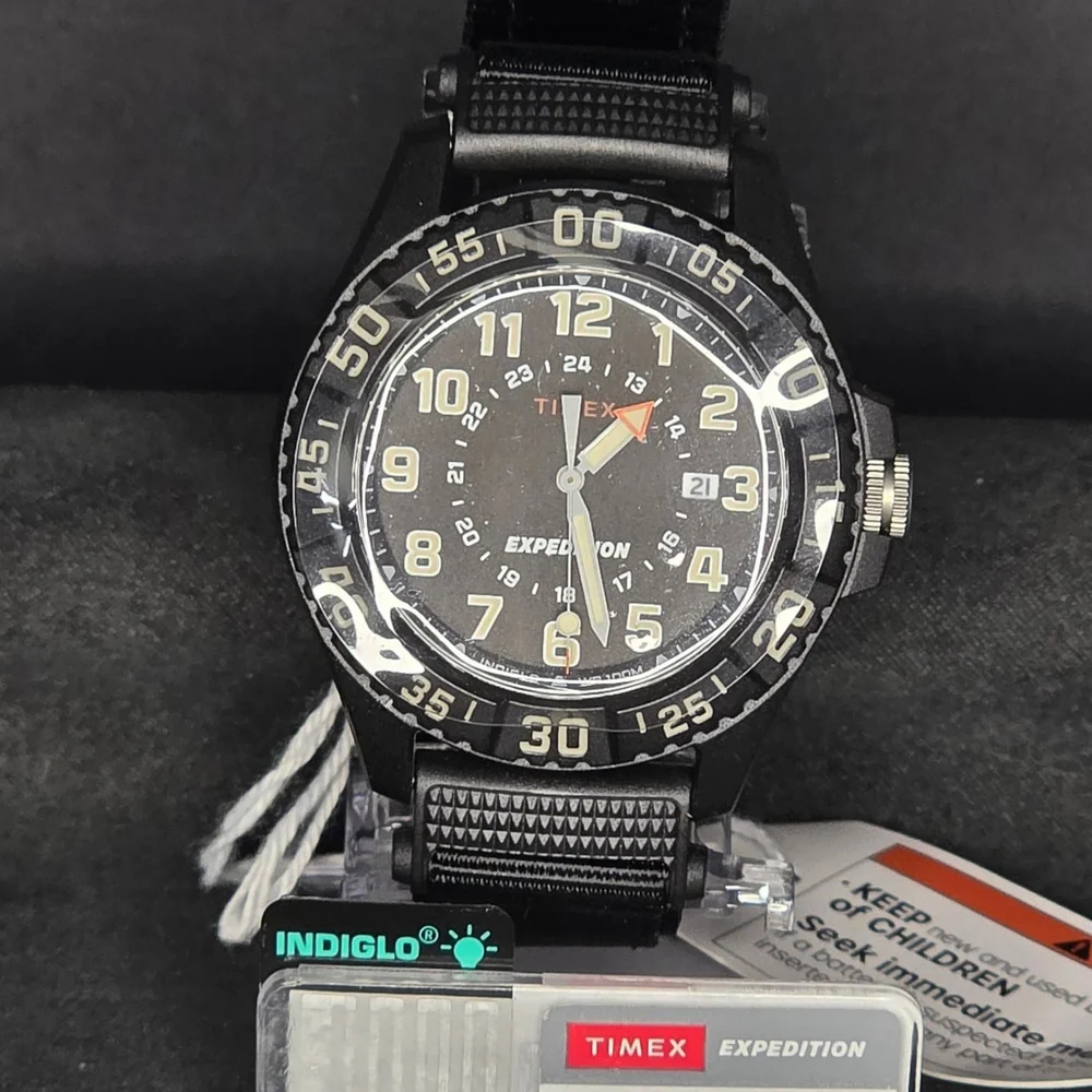 Timex Expedition Watch Mens OS Black Indiglo Fabric Strap Rugged Outdoor
